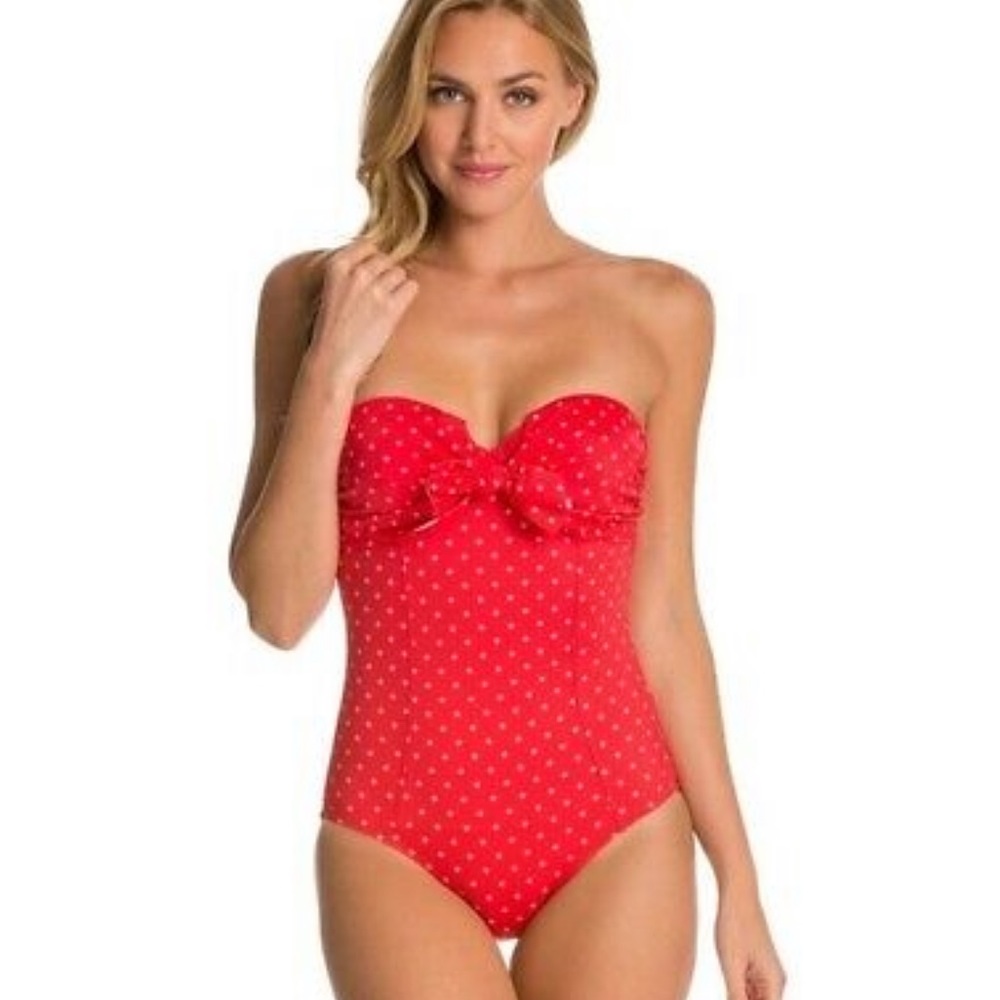 SPANX Bandeau Push-Up One-Piece Polka Dot Swimsuit